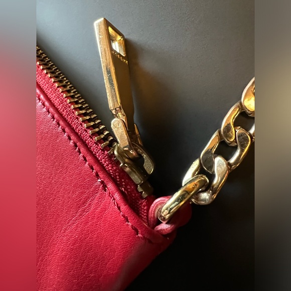 Leather Red Crossbody Bag with Gold Chain and Zip Hardware Detail by Modalu - Picture 5 of 12